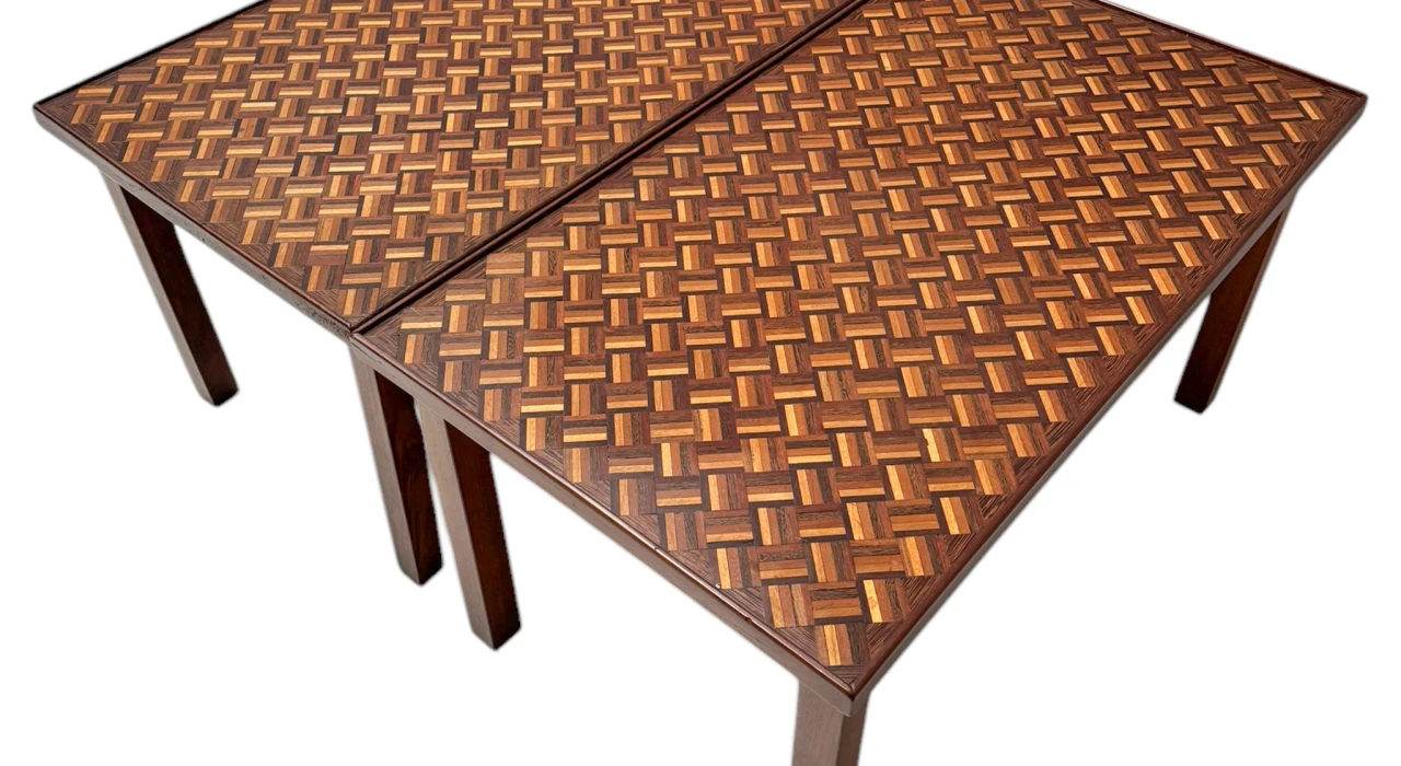 Pair of Mid-Century Modern Side Tables with Mosaic Inlaid Tops, 1960s